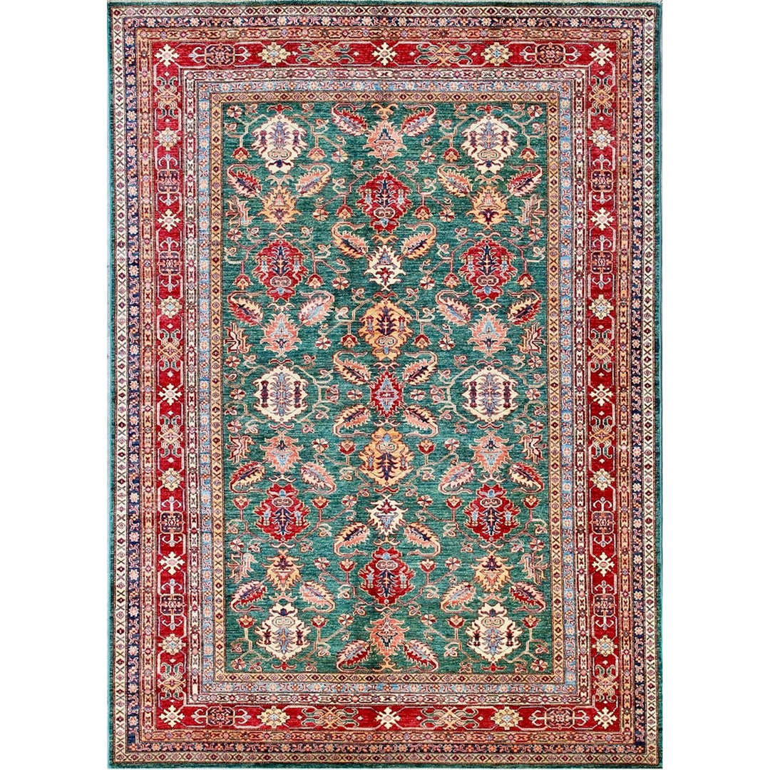 Tribal Green 6'8x9'5 Afghan Rug - Hand Knotted Wool Rug - 7x10 Traditional Area Rug For Living Room - Oriental Bedroom Rug - Home Decor Rugs-San Francisco Rugs--San Francisco Rugs