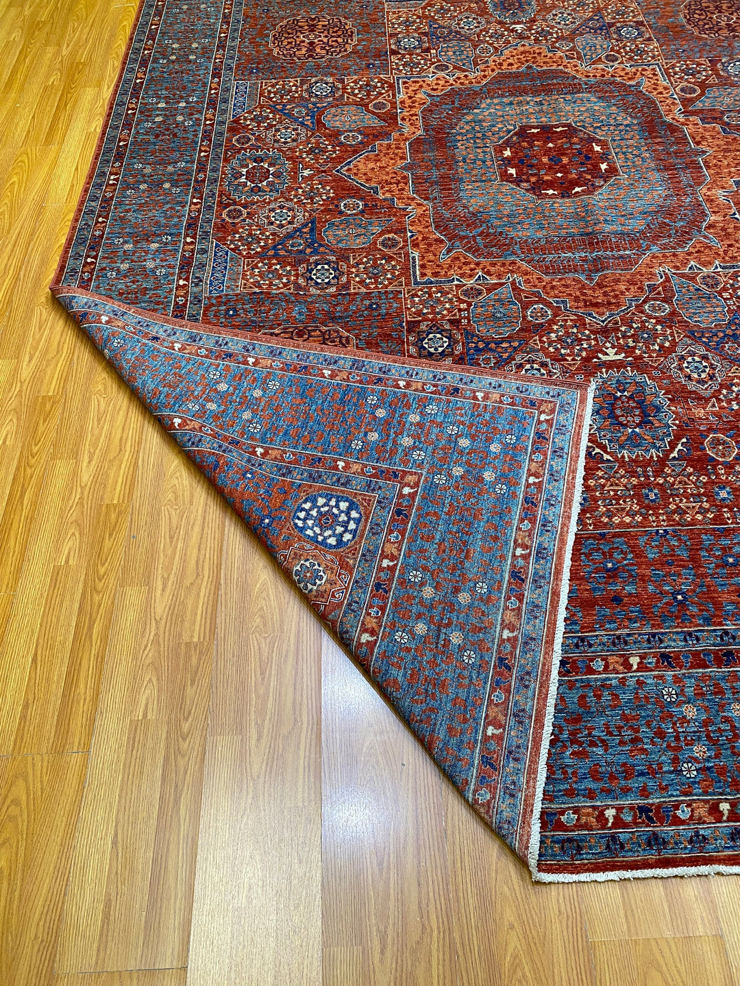 9X12 ORANGE BLUE MAMLUK HAND KNOTTED MEDALLION RUG-San Francisco Rugs--San Francisco Rugs