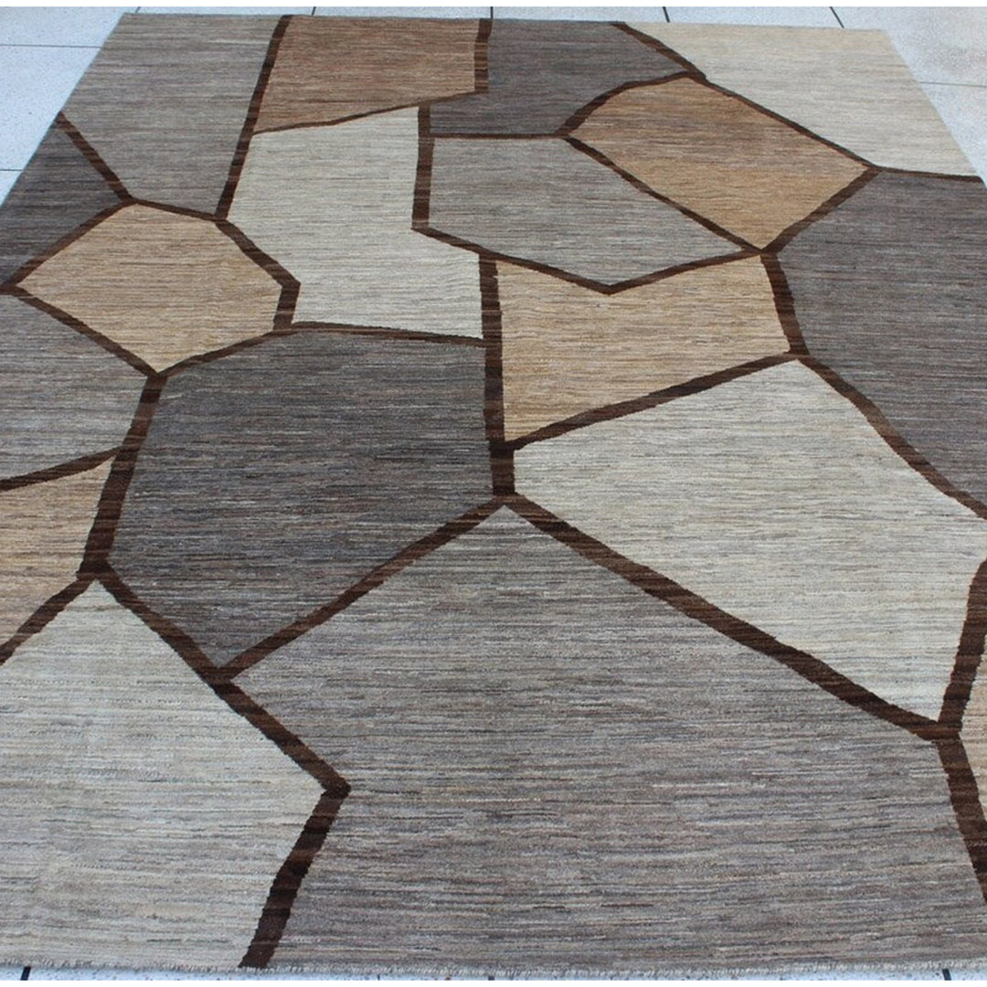 9X12 GEOMETRIC BROWN HAND KNOTTED MODERN RUG-San Francisco Rugs--San Francisco Rugs