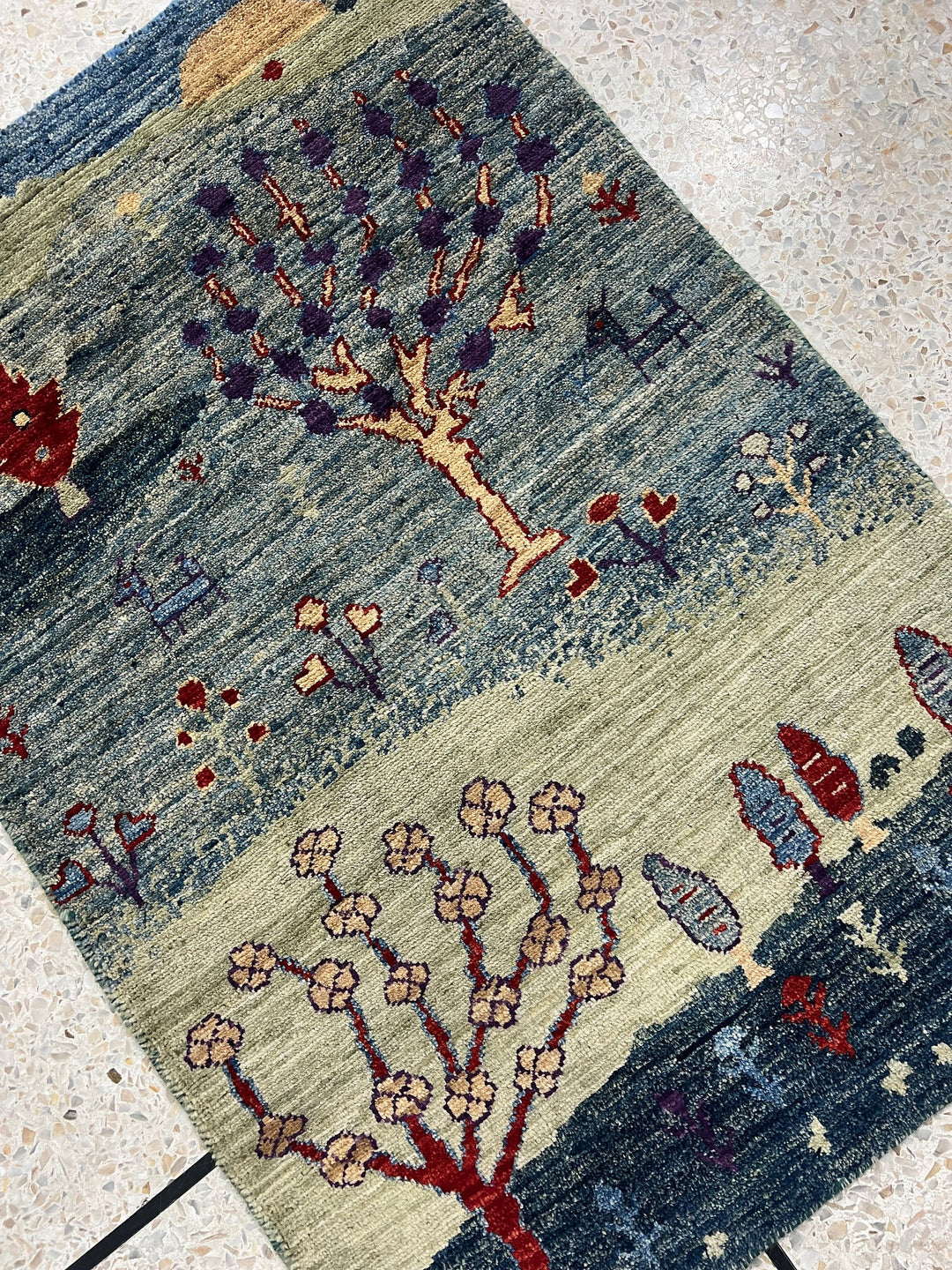 Hand Knotted 2x3 Ft Green Landscape Rug - Afghan Gabbeh Rug - Small Kitchen, Office Rug - Entryway Rug - 2x3 Decorative Rugs - Home Decors-San Francisco Rugs--San Francisco Rugs