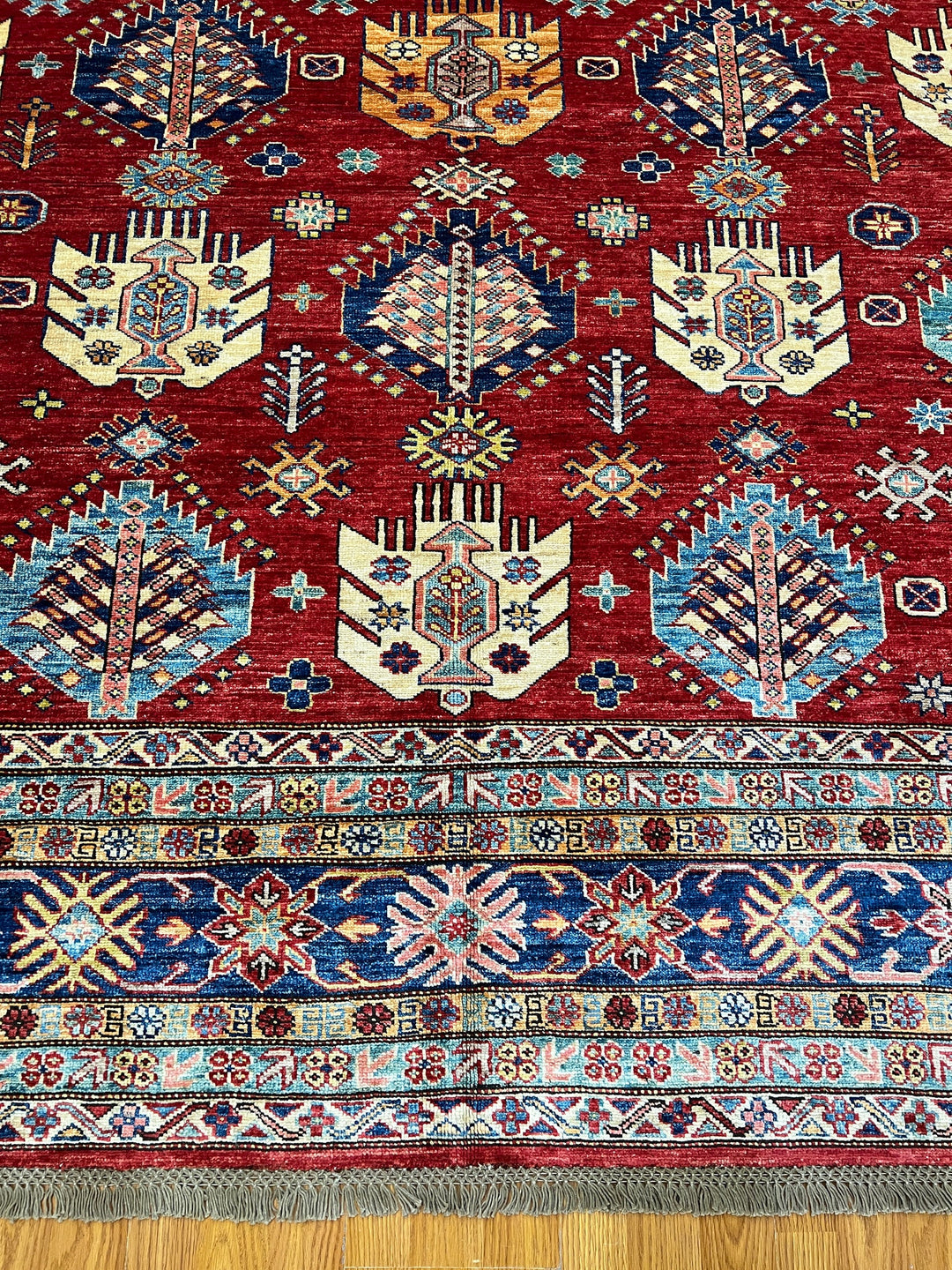 9X12 RED KAZAK HAND KNOTTED GEOMETRIC ARE RUG-San Francisco Rugs--San Francisco Rugs