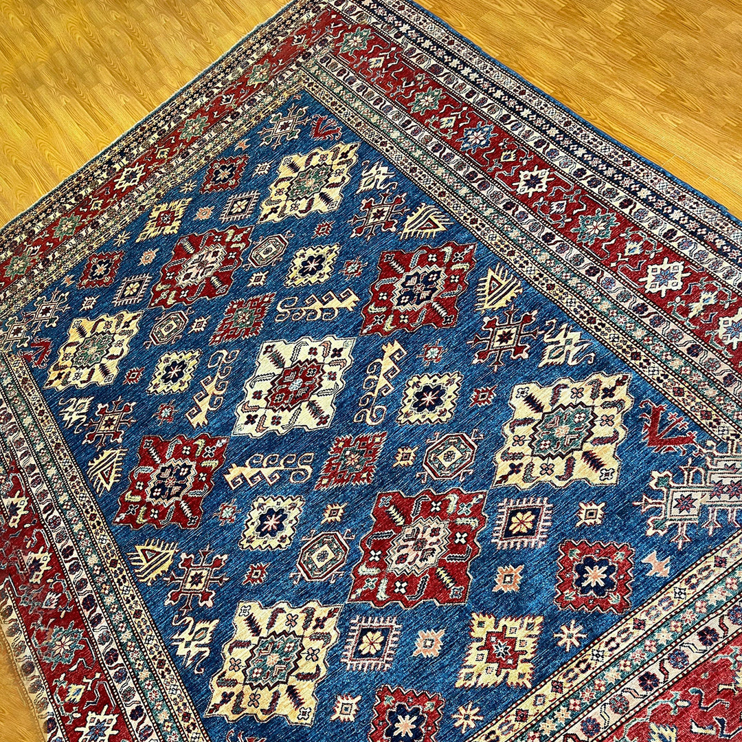 Blue Red 8'2x10'7 Ft Hand Knotted Afghan Rug - Tribal Design Rug - Handmade Wool Rug - Area Rug For Bedroom - Dining Room Rug - Home Decors-San Francisco Rugs--San Francisco Rugs