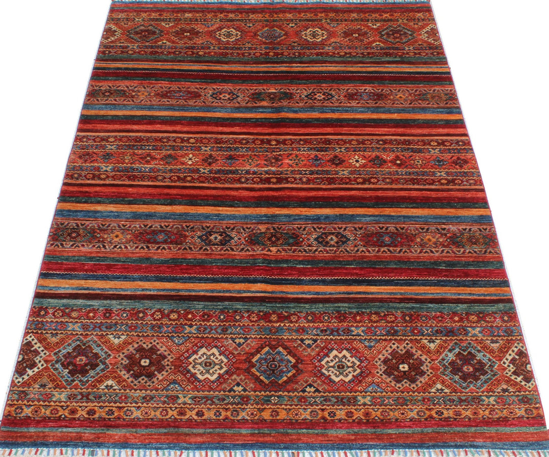 Multicolor 5'10x8'5 Ft Hand Knotted Wool Rug - Striped Design Rug - Turkish, Motif Rug - 6x9 Bedroom Rug - Family Room Rug - Home Decor Rugs-San Francisco Rugs--San Francisco Rugs