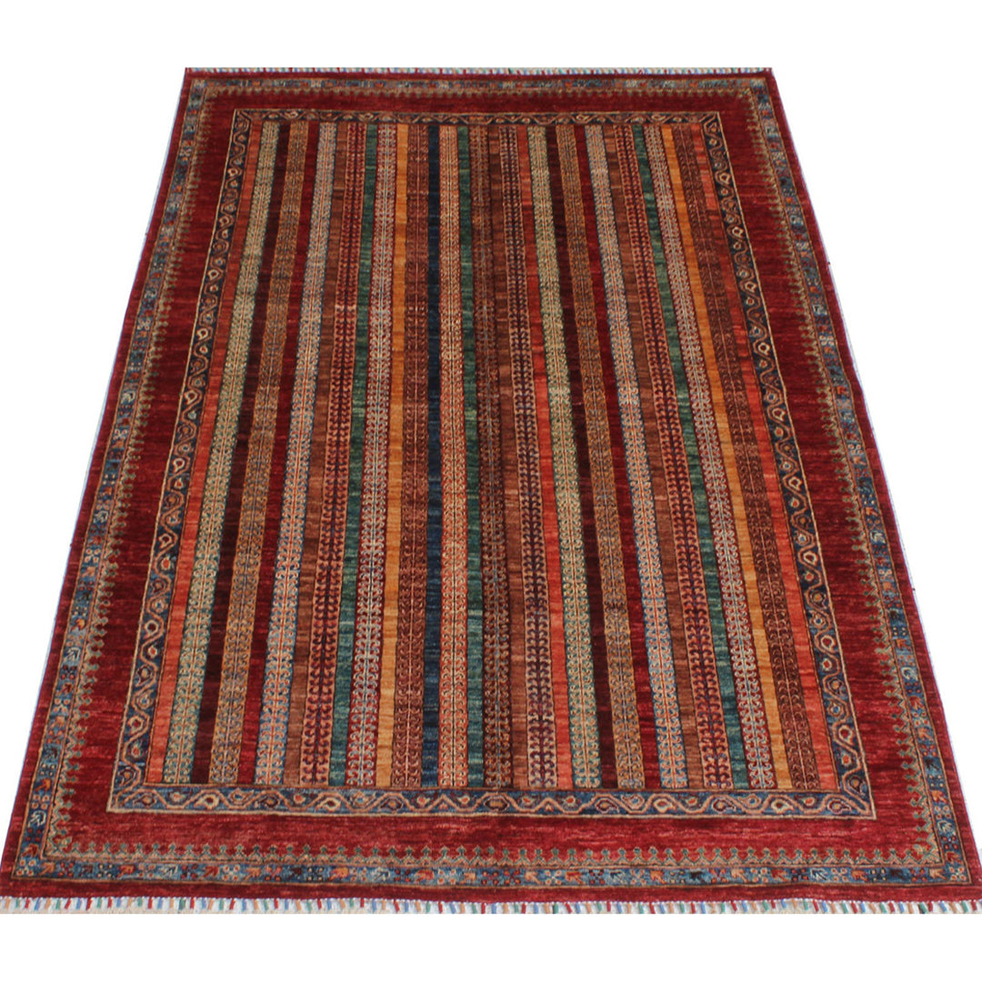 5'6x7'10 Ft Hand Knotted Turkish Shaal Rug - Plush Wool Rug - Striped Design Rug - Motif Rugs - Small Office Rug - Living Room Rug-San Francisco Rugs--San Francisco Rugs