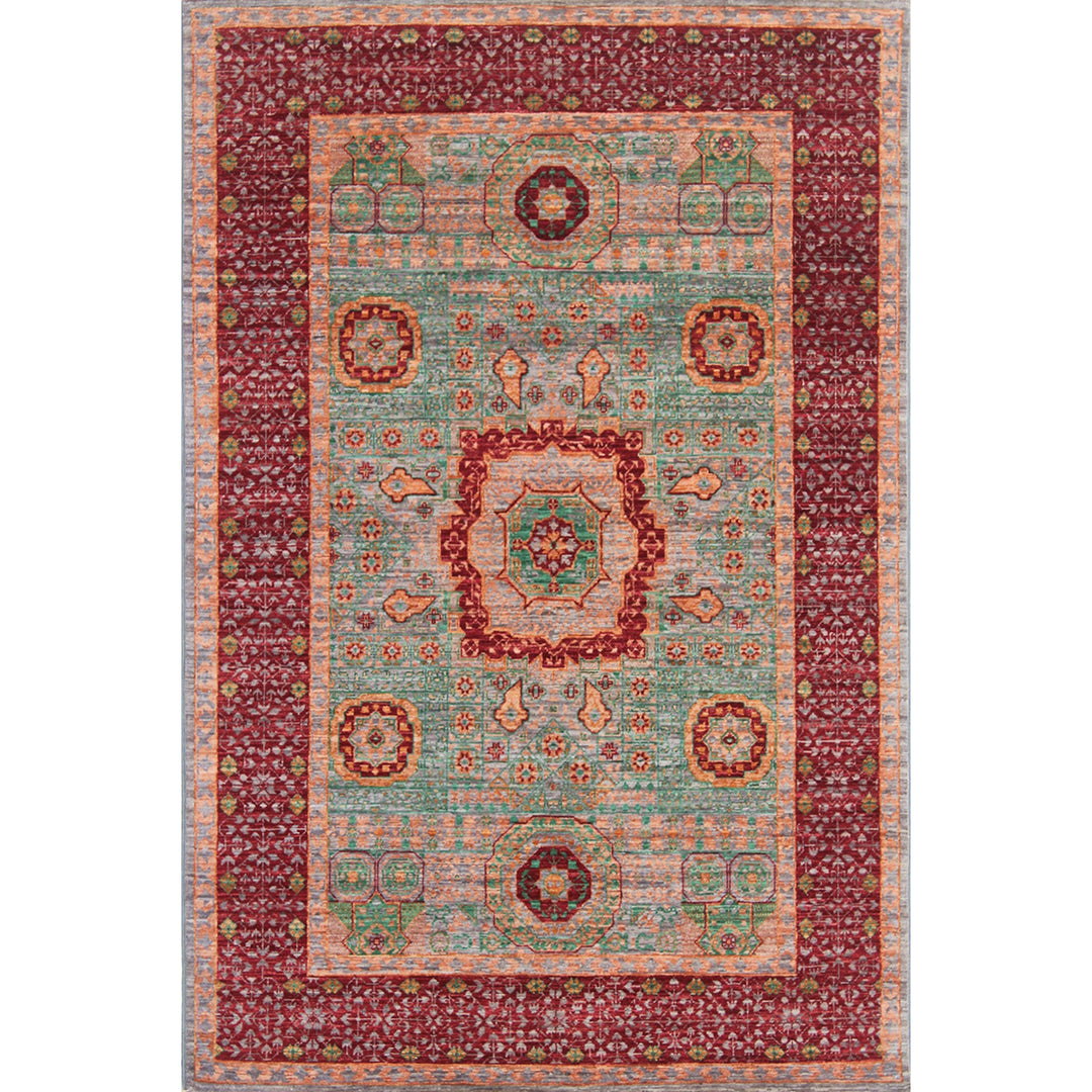 Green-Red 4x6 Ft Hand Knotted Wool Rug - Tribal Mamluk Rug - Medallion Rug - 4x6 Area Rug - Entryway Rug - Small Bedroom Rug - Office Rug-San Francisco Rugs--San Francisco Rugs