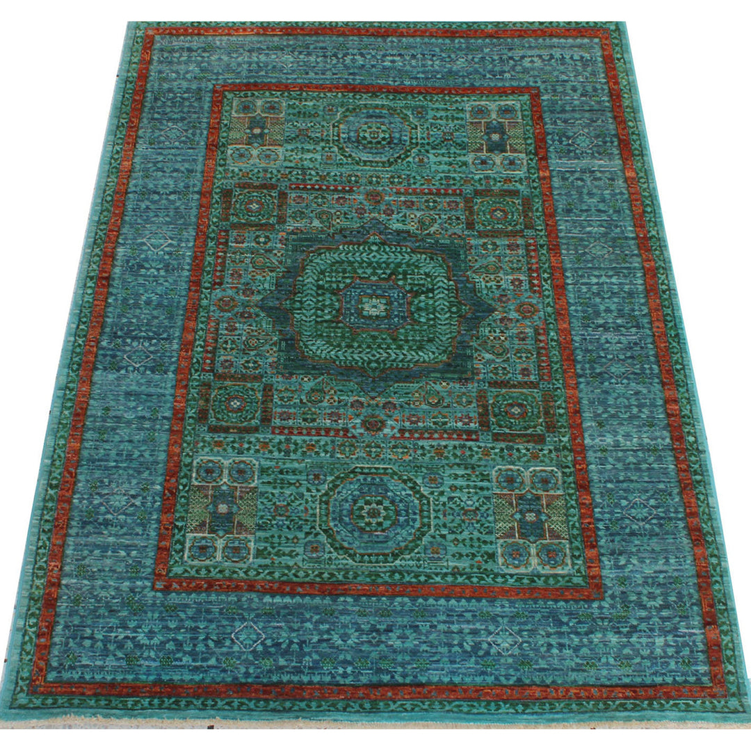 Exquisite 4x6 Ft Hand Knotted Mamluk Rug - Green Blue Medallion Rug - Soft Wool Rug - Small Office Rug - Entryway Rug - Interior Design Rug-San Francisco Rugs--San Francisco Rugs