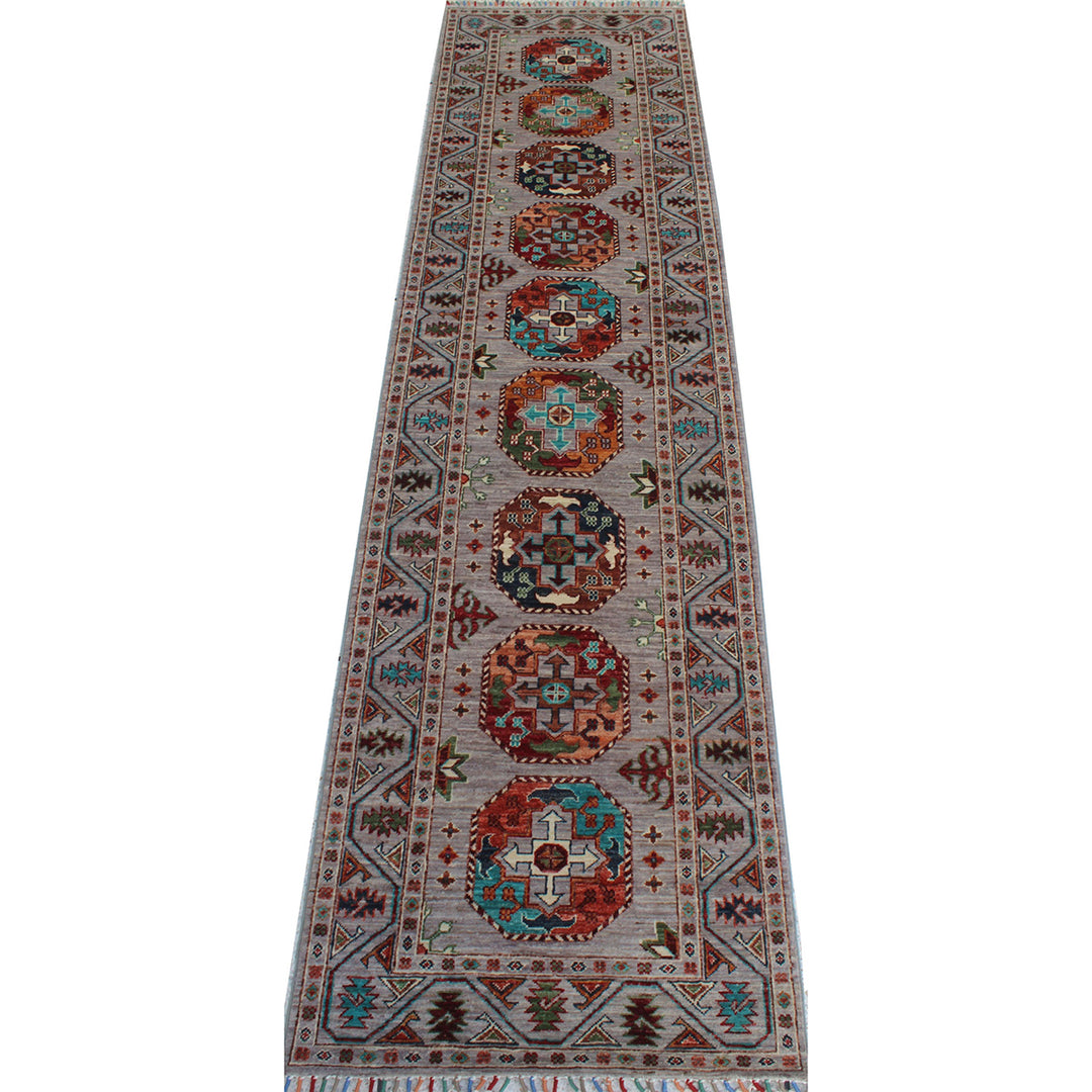 Geometric 2'8x10'0 Ft Turkmen Runner Rug - Tribal Runner Rug - Hand Knotted Oriental Runner Rug - Hallway Runner Rug - Kitchen Runner Rugs-San Francisco Rugs--San Francisco Rugs