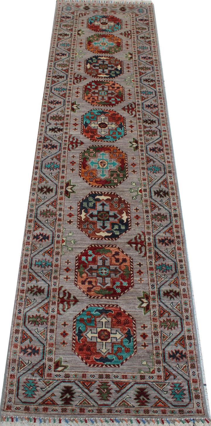 Gray 2'7"X9'10" Gray Turkmen Geometric Runner For Hallway & Kitchen-San Francisco Rugs--San Francisco Rugs