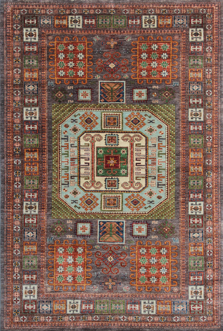 5.6X7.11 ft Red-Orange Hand Knotted Small Area Rug-San Francisco Rugs--San Francisco Rugs