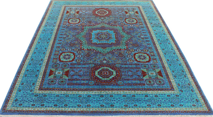 5X7 ft Turquoise Blue Mamluk Medallion Rug-San Francisco Rugs--San Francisco Rugs