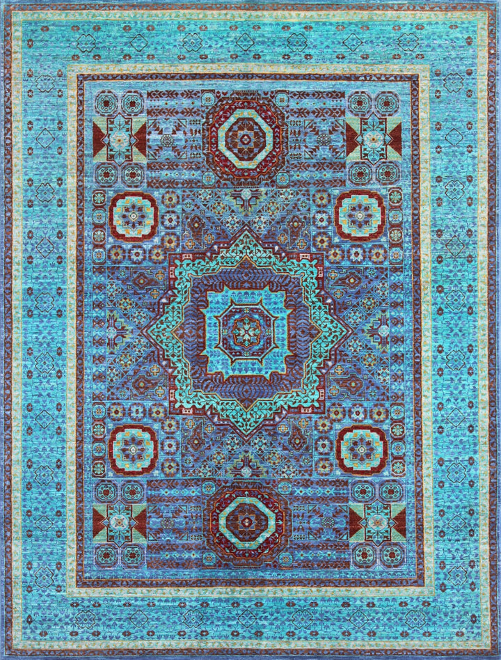 5X7 ft Turquoise Blue Mamluk Medallion Rug-San Francisco Rugs--San Francisco Rugs