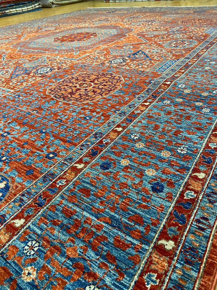 9X12 ORANGE BLUE MAMLUK HAND KNOTTED MEDALLION RUG-San Francisco Rugs--San Francisco Rugs