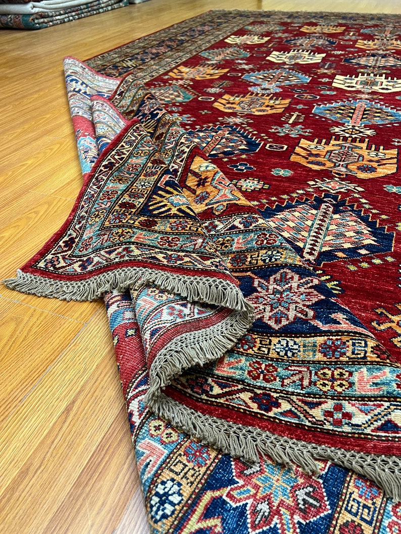 9X12 RED KAZAK HAND KNOTTED GEOMETRIC ARE RUG-San Francisco Rugs--San Francisco Rugs