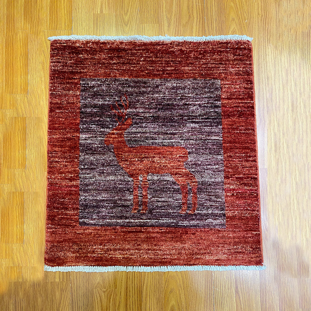 Hand Knotted Small 2x2 Deer Print Rug - Soft Afghan Wool Rug - Doormat Rug - Home Decor Small Area Rug - 60x60 cm-San Francisco Rugs--San Francisco Rugs