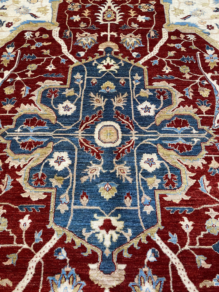 9X12 RED PERSIAN HERIZ DESIGN HAND KNOTTED RUG-San Francisco Rugs--San Francisco Rugs