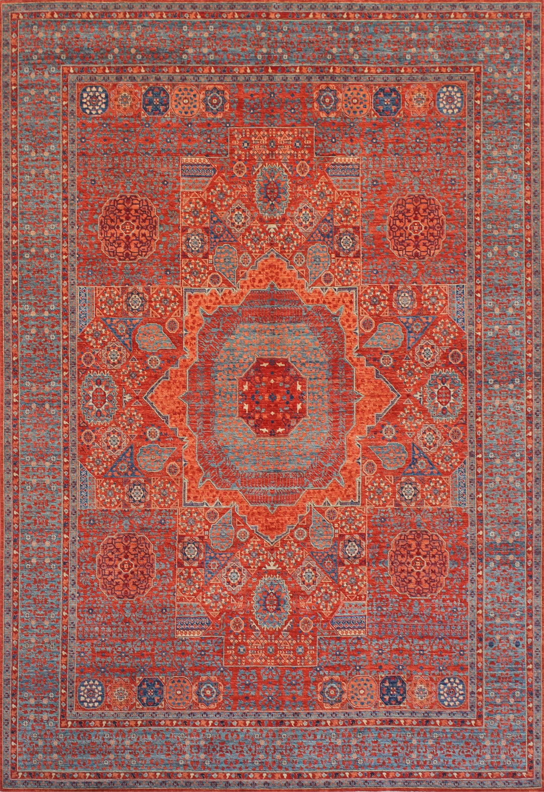 9X12 ORANGE BLUE MAMLUK HAND KNOTTED MEDALLION RUG-San Francisco Rugs--San Francisco Rugs