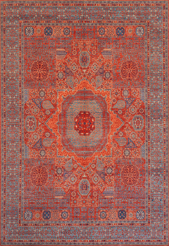 9X12 ORANGE BLUE MAMLUK HAND KNOTTED MEDALLION RUG-San Francisco Rugs--San Francisco Rugs