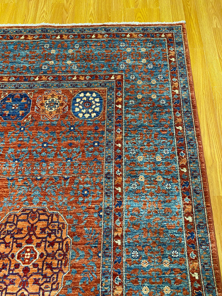 9X12 ORANGE BLUE MAMLUK HAND KNOTTED MEDALLION RUG-San Francisco Rugs--San Francisco Rugs