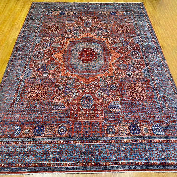 9X12 ORANGE BLUE MAMLUK HAND KNOTTED MEDALLION RUG-San Francisco Rugs--San Francisco Rugs