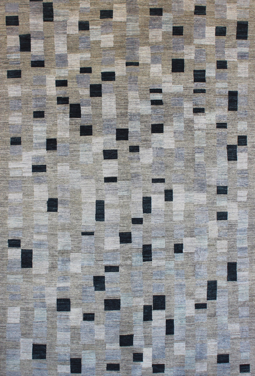 Afghan rugs. Turkish oushak rugs. Interior design rugs. Oriental area rugs. Traditional rugs. Modern rugs. 10X13 BLUE GREY MODERN CHECKERED BOX HAND KNOTTED RUG