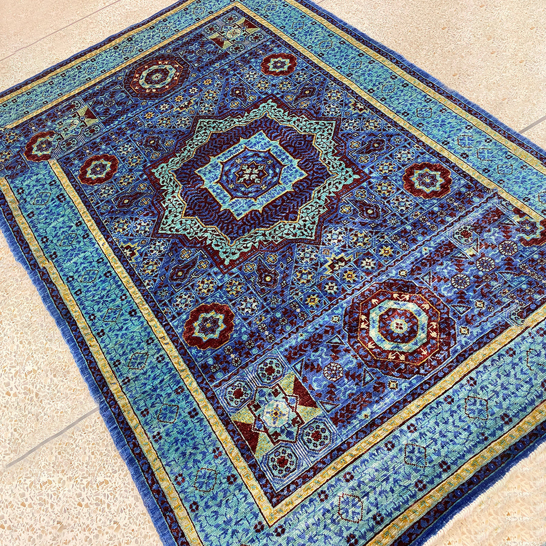 Blue-Purple 4x6 ft Hand Knotted Mamluk Rug - Medallion Rug - Afghan, Wool Rug - Entryway Rug - Small Rug For Living Room, Office, Bedroom-San Francisco Rugs--San Francisco Rugs