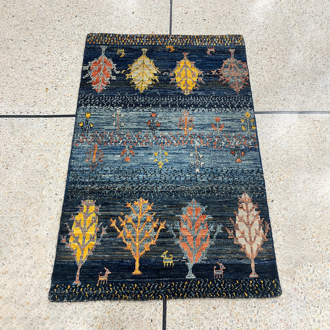 Blue 2x3 Ft Hand Knotted Rug - Landscape Tree Rug - Luri Gabbeh Afghan Rug - Soft Wool Rug - Small BathRoom Rug - Entryway Rug - Kitchen Rug-San Francisco Rugs--San Francisco Rugs