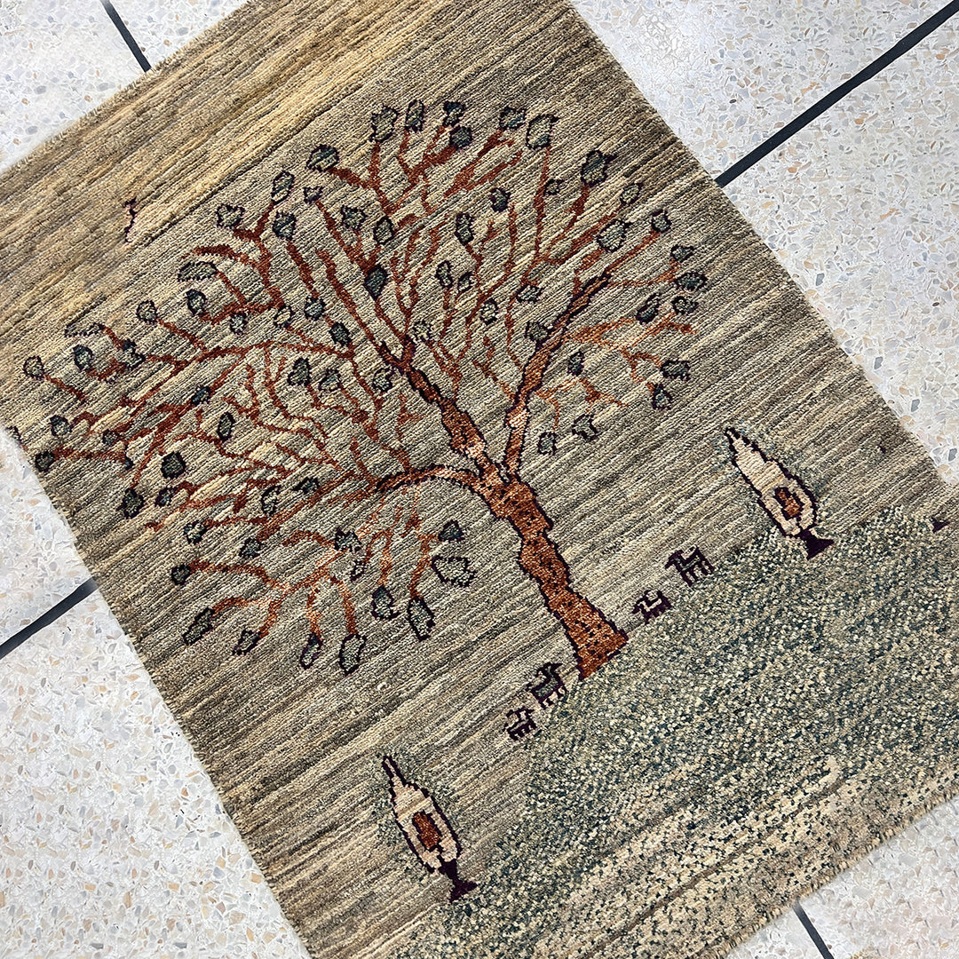 Gray 2x3 Ft Hand Knotted Gabbeh Rug - Afghan Gabbeh Rug - Landscape Tree Rug - Entryway Rug - Small Kitchen,office Rug -Small Decorative Rug-San Francisco Rugs--San Francisco Rugs