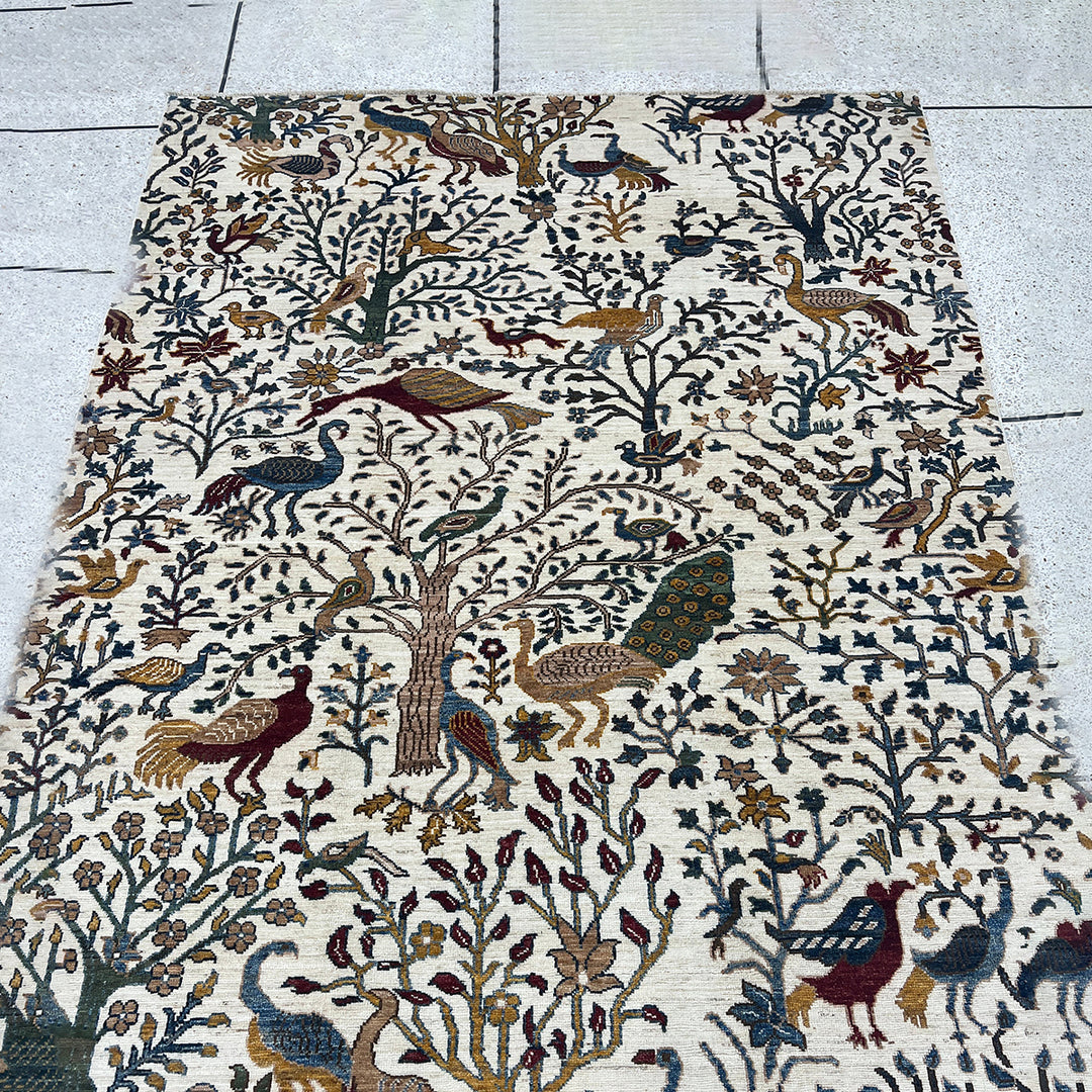 Ivory 6x8 Ft Hand Knotted Afghan Rug - Bird Design Rug - Fine Quality Rugs - Small Living Room Rug - Office Rug - Bedroom Rug - Home Decors-San Francisco Rugs--San Francisco Rugs