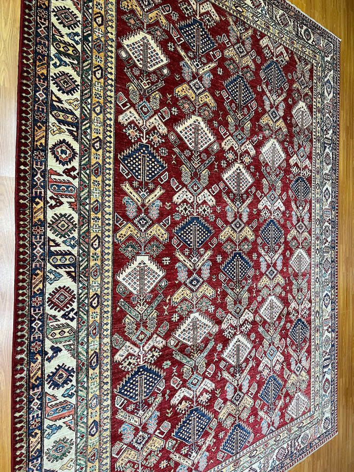 9X12 RED KAZAK HAND KNOTTED TRIBAL AREA RUG-San Francisco Rugs--San Francisco Rugs