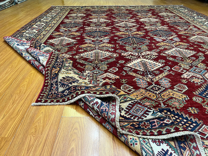 9X12 RED KAZAK HAND KNOTTED TRIBAL AREA RUG-San Francisco Rugs--San Francisco Rugs