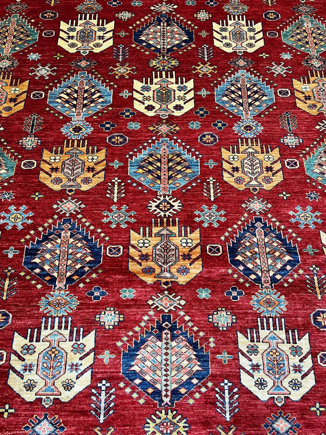 9X12 RED KAZAK HAND KNOTTED GEOMETRIC ARE RUG-San Francisco Rugs--San Francisco Rugs