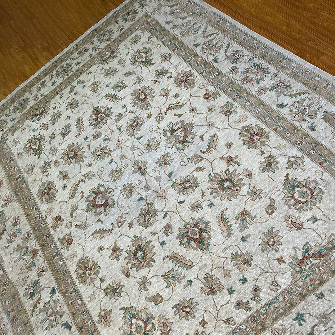 9x12 BEIGE FLORAL MAHAL DESIGN HAND KNOTTED RUG-San Francisco Rugs--San Francisco Rugs