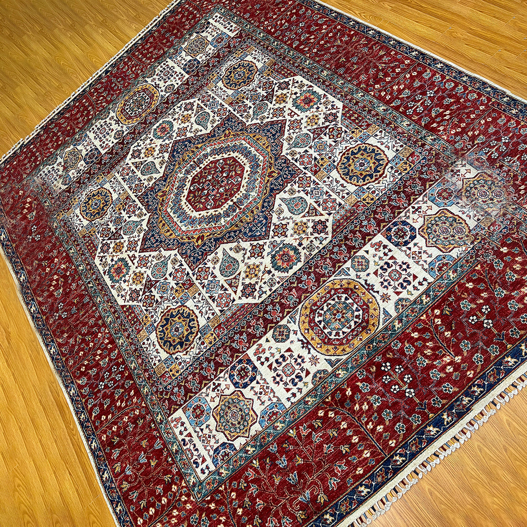 8X10 RED BEIGE MEDALLION HAND KNOTTED MAMLUK RUG-San Francisco Rugs--San Francisco Rugs