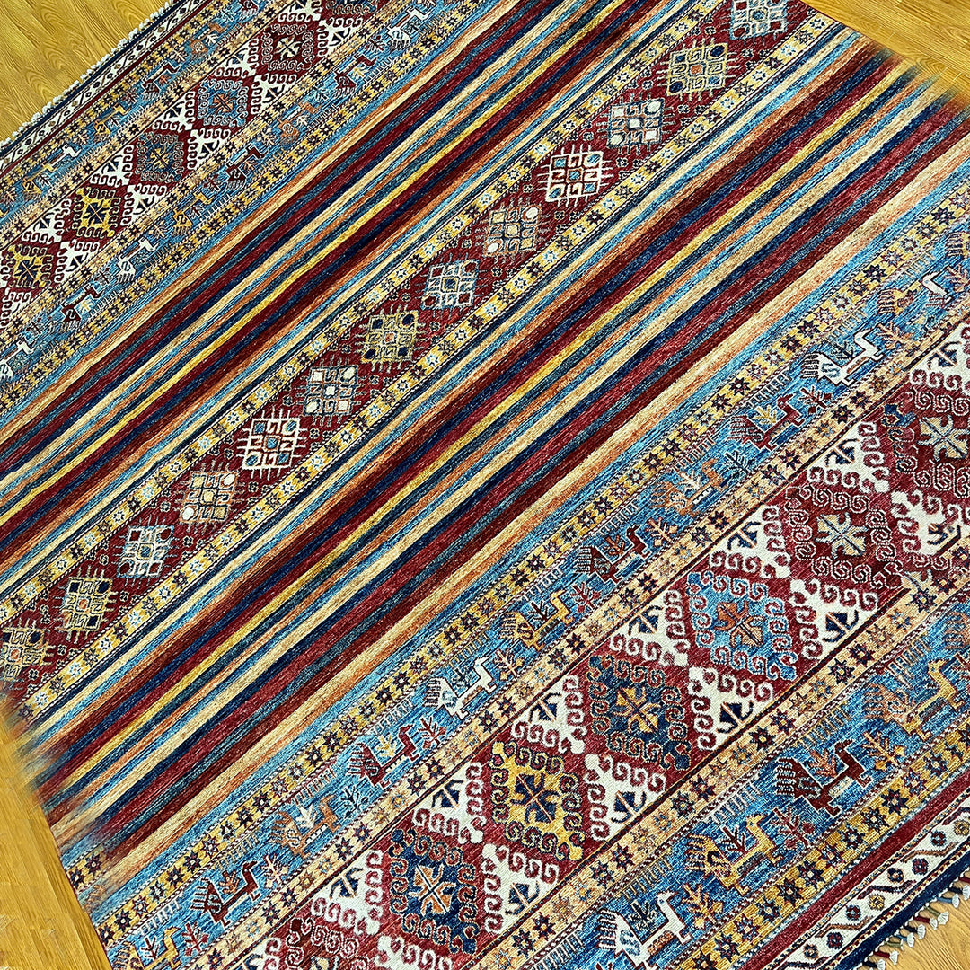 8X10 MULTICOLOR STRIPED HAND KNOTTED AFGHAN RUG-San Francisco Rugs--San Francisco Rugs