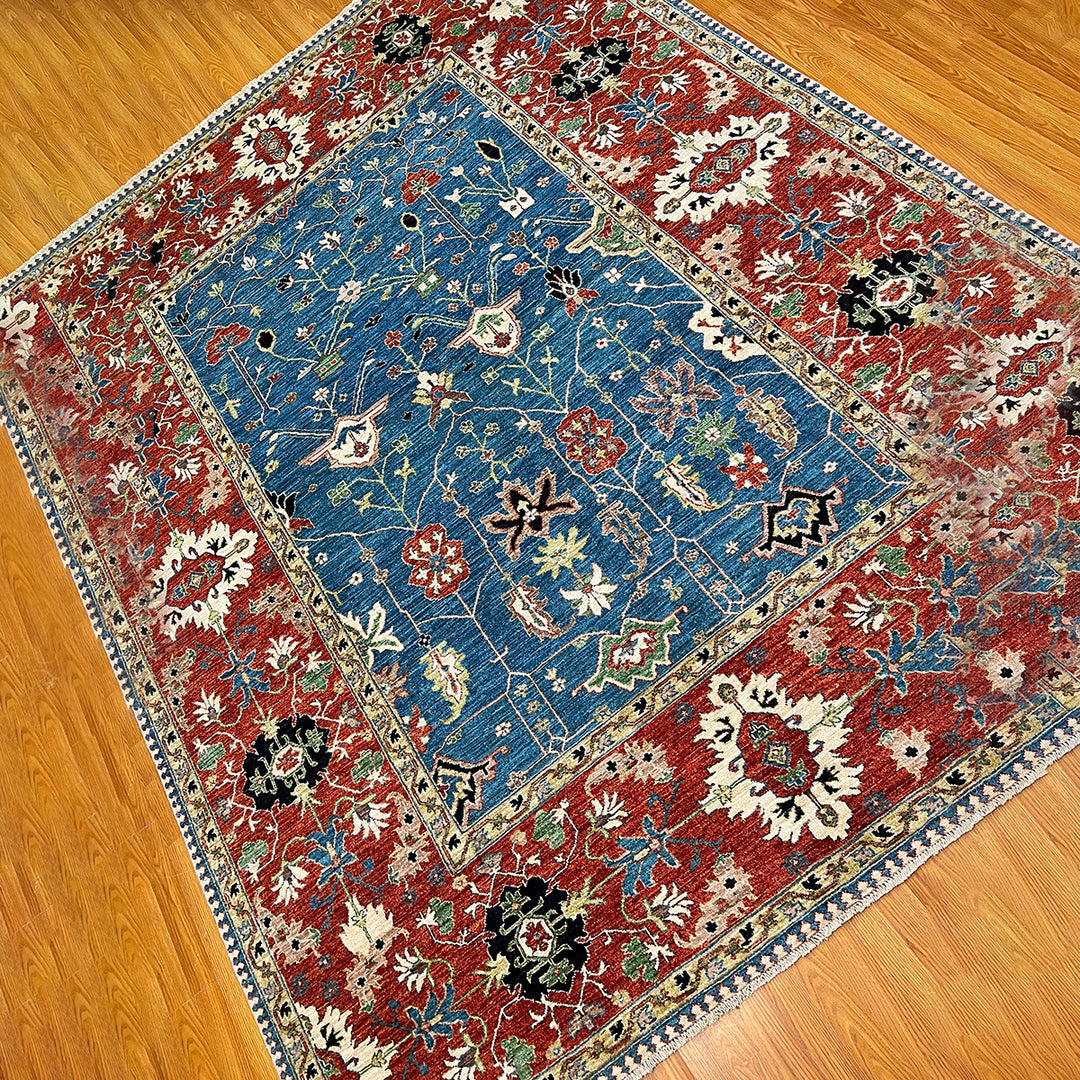 8X10 BLUE RED FLORAL DESIGN HAND KNOTTED AFGHAN RUG-San Francisco Rugs--San Francisco Rugs