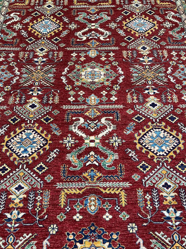 9X12 RED KAZAK AFGHAN HAND KNOTTED AREA RUG-San Francisco Rugs--San Francisco Rugs