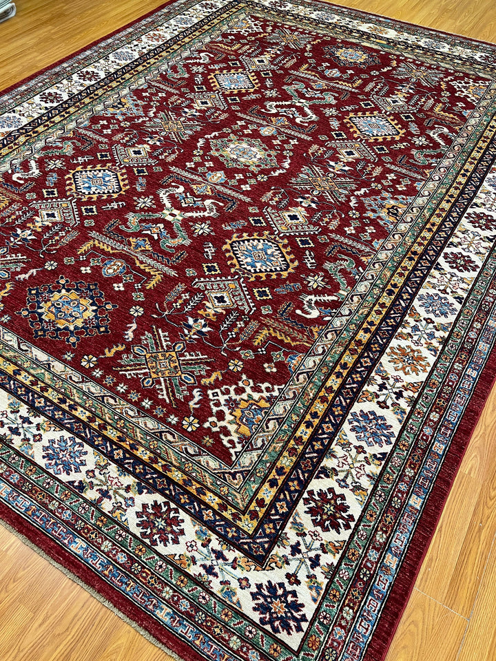 9X12 RED KAZAK AFGHAN HAND KNOTTED AREA RUG-San Francisco Rugs--San Francisco Rugs