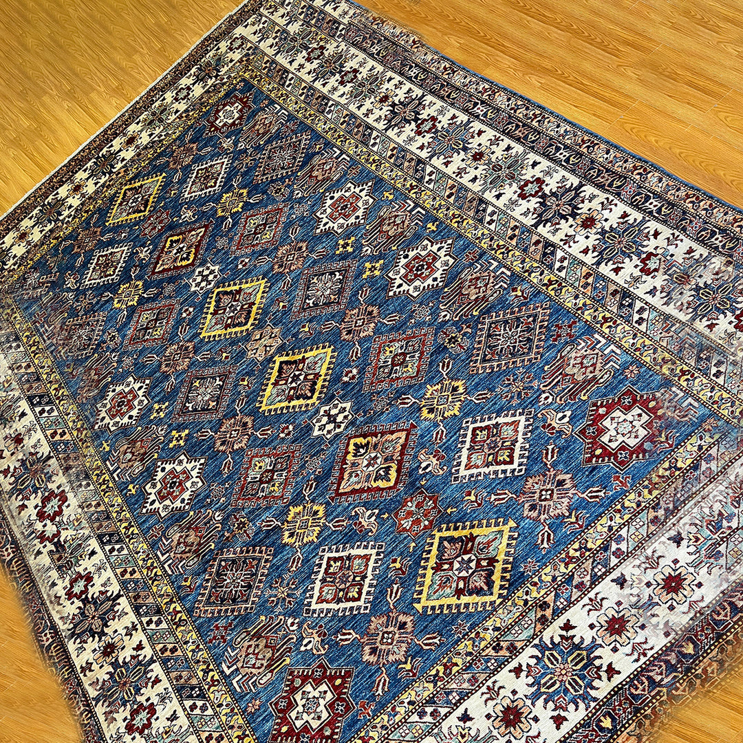 9X12 BLUE GEOMETRIC DESIGN KAZAK RUG-San Francisco Rugs--San Francisco Rugs