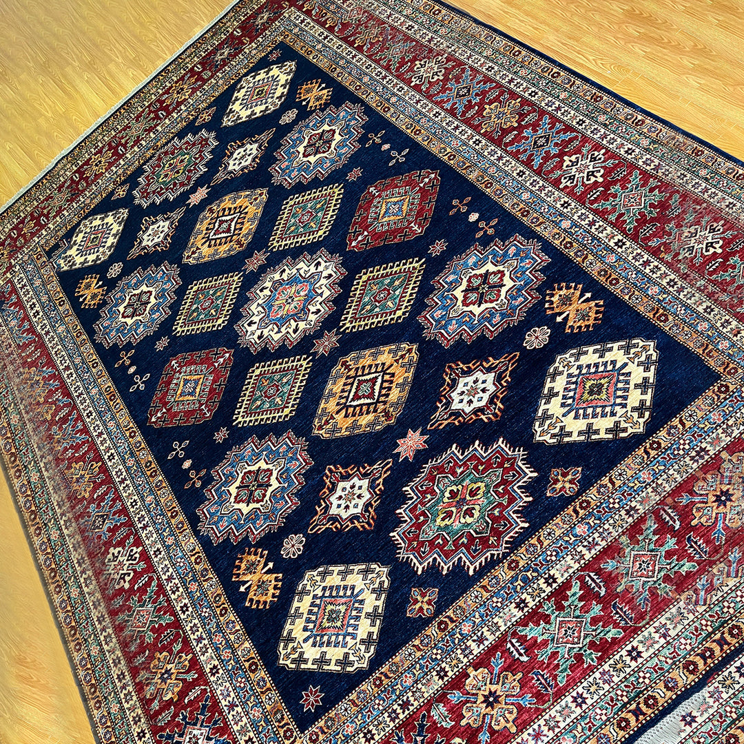 9X12 NAVY BLUE KAZAK PERSIAN DESIGN HAND KNOTTED RUG-San Francisco Rugs--San Francisco Rugs