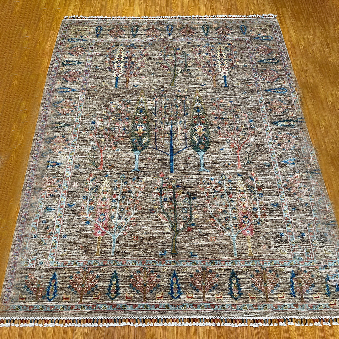 8X10 BROWN CYPRESS TREE HAND KNOTTED AFGHAN RUG-San Francisco Rugs--San Francisco Rugs