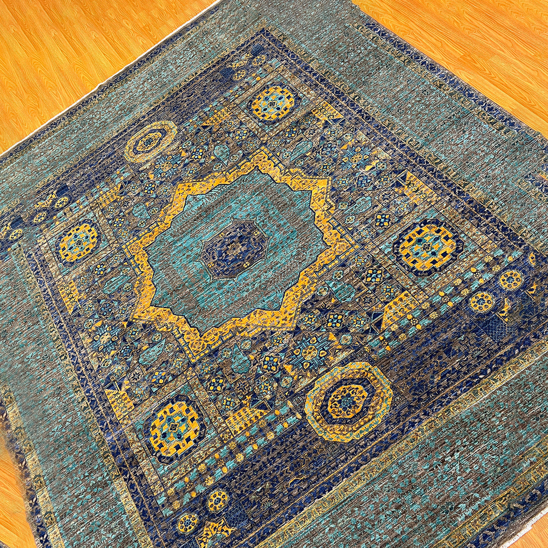 Blue-Brown 8x10 Ft Hand Knotted Wool Rug - High Quality Wool Rug - Turkish Mamluk Rug - Medallion Design Rug - Dining Room Rug - Bedroom Rug-San Francisco Rugs--San Francisco Rugs