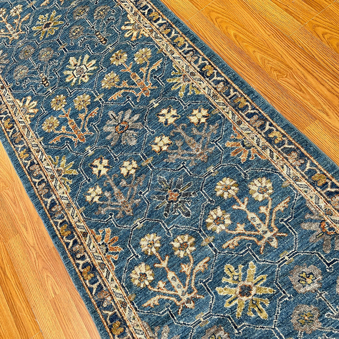 Blue 3x14 Ft Hand Knotted Runner Rug - Natural Dye Wool Rug - Long Hallway Rug - Afghan Wool Rug - Long Rug For Kitchen - Home Decor Rugs-San Francisco Rugs--San Francisco Rugs