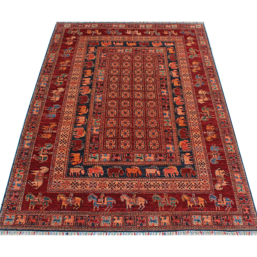 Animal Pattern 6x8 Ft Hand Knotted Rug - Tribal Pazyryk Rug - Natural Plush Wool Rug - 6x8 Bedroom Rug - Living Room Rug - Office Rug-San Francisco Rugs--San Francisco Rugs