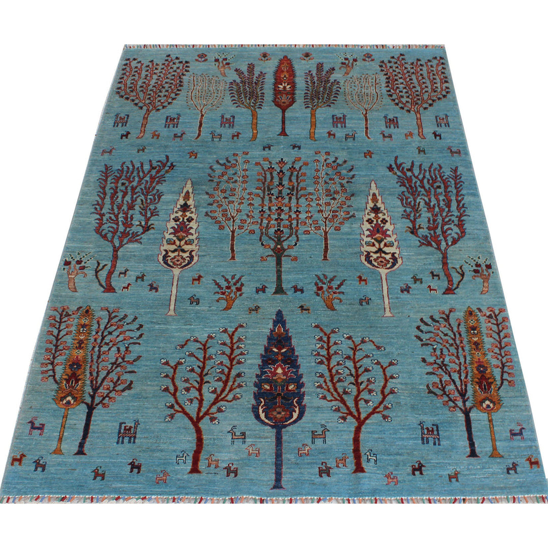 Tree of Life 6x8 Ft Hand Knotted Afghan Rug - Luri Gabbeh Rug - Turquoise Color Bedroom Rug - Dining Room Rug - Living Room Rug - Home Decor-San Francisco Rugs--San Francisco Rugs