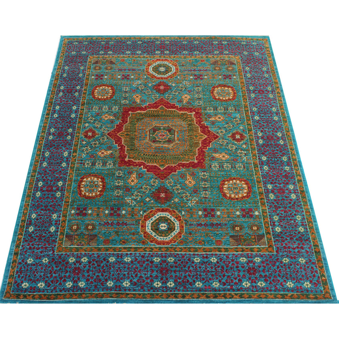 Green-Blue 5x7 Ft Hand Knotted Rug - Mamluk, Medallion Rug - Plush Wool Rug - Living Room Rugs - Area Rug For Dining Room - Office Rug-San Francisco Rugs--San Francisco Rugs