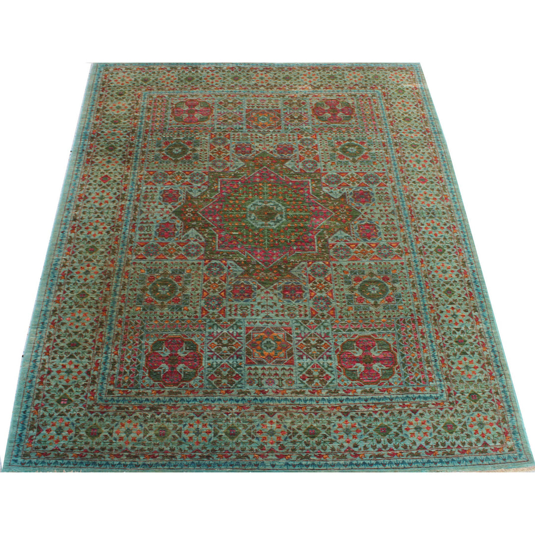 Turquoise 5'2x6'5 Ft Hand Knotted Rug - Ottoman Mamluk Rug - Beautiful Color Rug - 5x7 Dining Room, Living Room, Office Rug- Home Decor Rugs-San Francisco Rugs--San Francisco Rugs