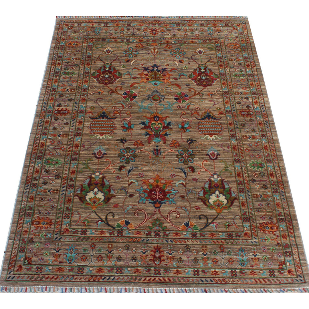 Gray 4'9X6'8 Ft Sultani Rug - Floral Design Rug - Hand Knot Wool Rug - Oriental Afghan Rug - 5x7 Office Rug - Living Room Rug - Home Decors-San Francisco Rugs--San Francisco Rugs