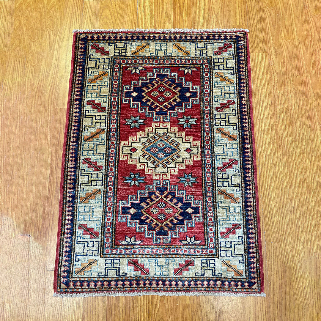 Small Red 2'0x2'9 Ft Hand Knotted Wool Rug - Tribal Afghan Kazak Rug - Doormat Rug - Tribal Small Area Rug - Entryway Rug - 60x90 cm-San Francisco Rugs--San Francisco Rugs